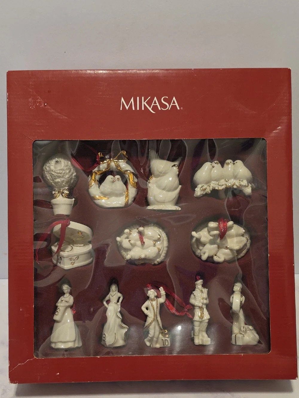 Mikasa Porcelain Holiday Figurine Ornament Set - White with Gold Accents